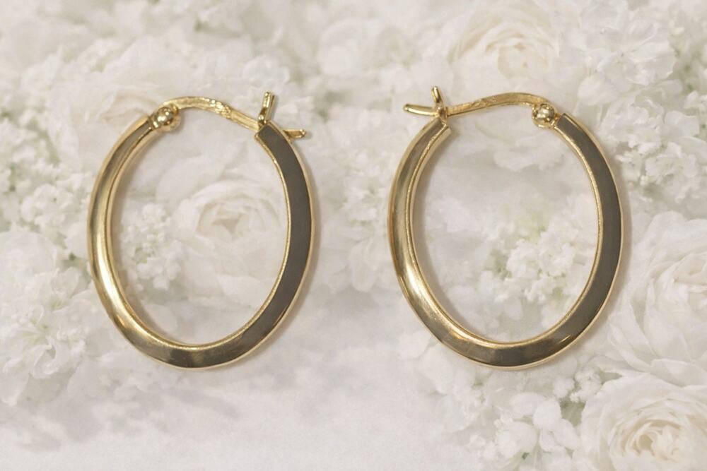 Gold‑Tone 925 Sterling Silver Hoop Earrings Polished Oval Hinged Hoops